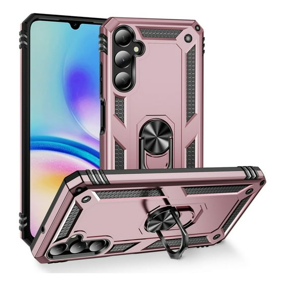 Rosebono Compatible With Samsung Galaxy A05S Case, Hybrid Slim Armor Cover Case With Adjustable Integrated 180 or 360 Degree Rotating Ring Kickstand For Samsung Galaxy A05S (Rose Gold)