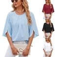 thumbnail image 4 of Nuevo estilo de verano, cuello redondo, blusa de gasa de Color sólido con camisa de media manga, Tops para mujer, 4 of 5