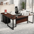 thumbnail image 3 of Tribesigns 70.8” L-Shaped Executive Desk with File Cabinet, Large Executive Office Desk with Removable File Cabinet, Modern Business Furniture Set for Home Office, Dark Walnut, 3 of 6