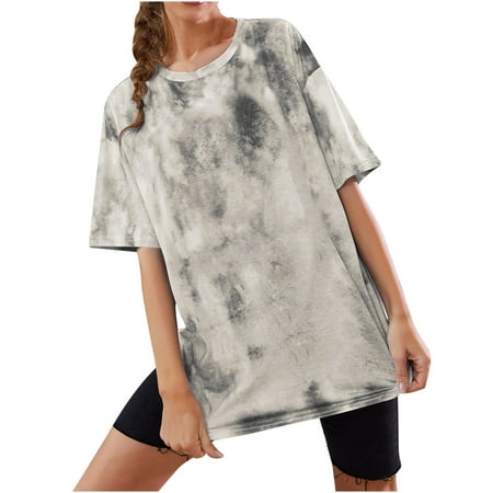 

Womens Tops Corset Tops for Women Trendy Women Casual Crew Neck Short Sleeve Tie-dye Printed Tops T-Shirt Ladies Loose Fit Blouse White Long Sleeve Shirts for Women Valentine Shirts for Women