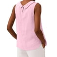 thumbnail image 4 of Women Cotton Linen Sleeveless Crop Tank Tops O Neck Shirt Casual Solid Color Loose Fit Comfy T-Shirt Blouse Vest Pink M, 4 of 4