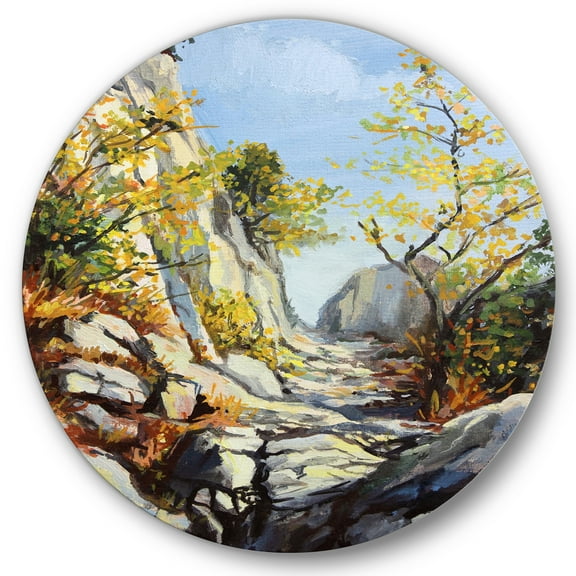 Designart 'Marble Path In Autumn Mountain' Traditional Circle Metal Wall Art 36x36 - Disc of 36