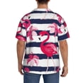 thumbnail image 5 of KLL Dark Blue Stripes and Pink Flamingos Print Men's Shirt Short Sleeve Button Down Summer Cuba Beach Shirts- Medium, 5 of 7