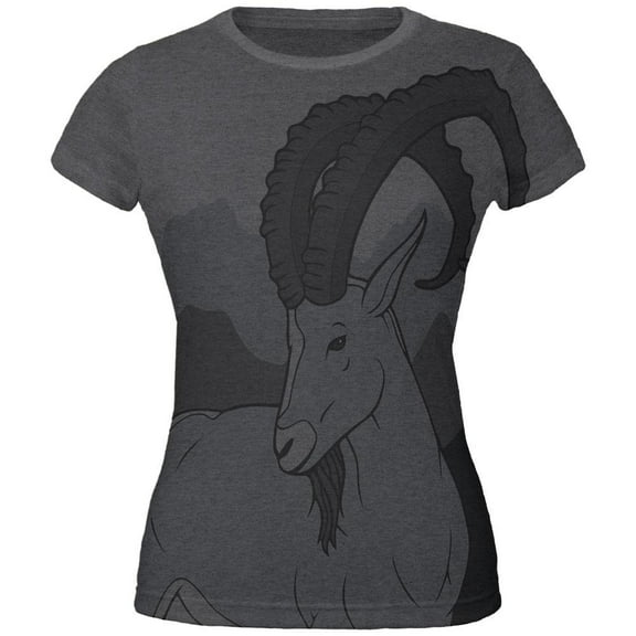 Ibex Goat Wild Mountains All Over Dark Heather Juniors Soft T-Shirt - Medium