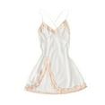 thumbnail image 4 of DondPO Night Gowns for Women Women's Solid Color V Neck Lace Home Dress Fun Sleeping Slit Dress Suspenders High Slit Nightgown Lace Trim Sleep Dress White M, 4 of 5