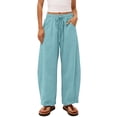 thumbnail image 6 of Hurxie Wide Leg Linen Pants for Women Drawstring Waist Lightweight Summer Pants with Pocket Baggy Cotton Linen Palazzo Pants Mint Green,S, 6 of 7