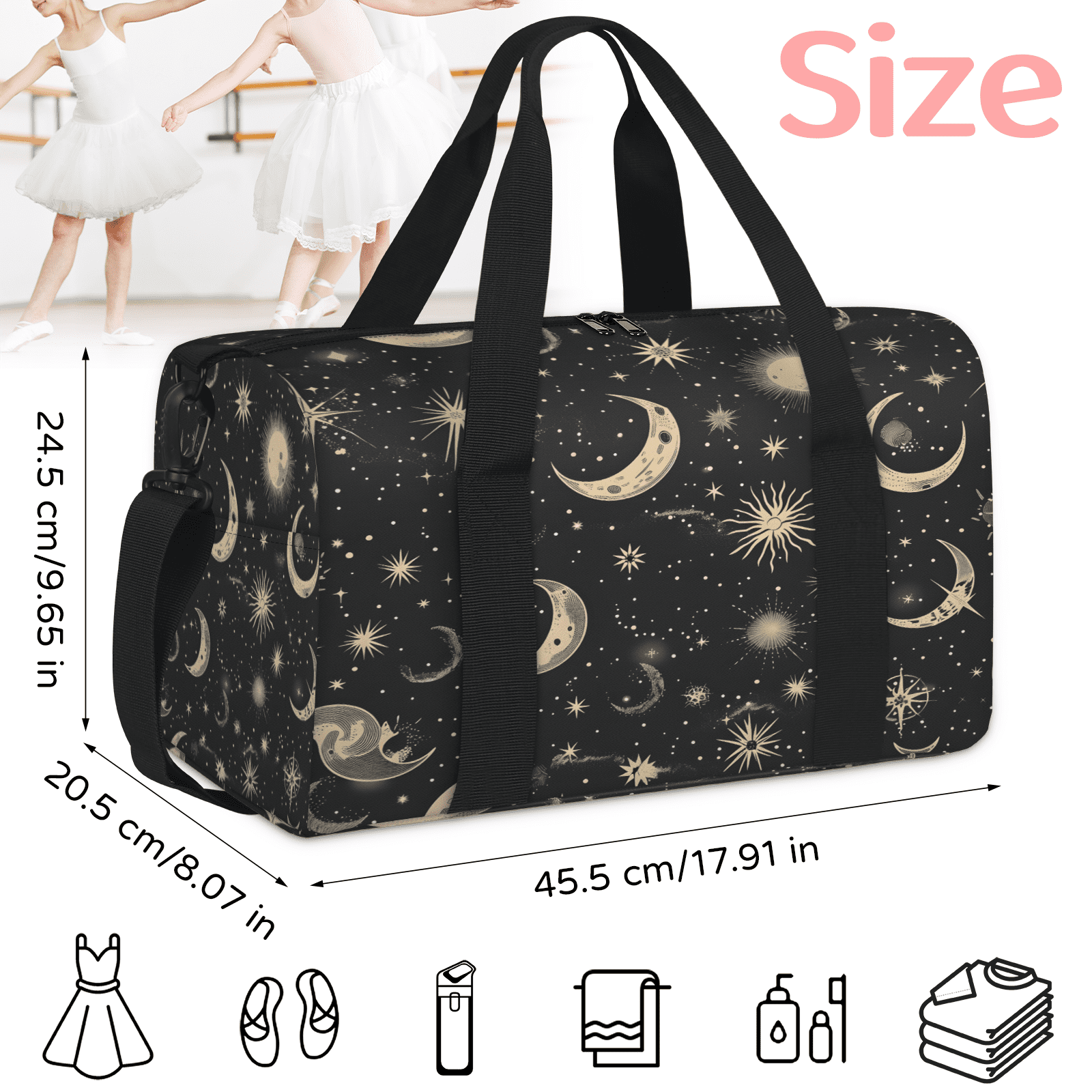 Herdesigns Moon Starry Travel Duffle Bag Sports Yoga Weekender Overnight Carry on Workout Bags Lightweight Waterproof Gym Tote Bag for Women Night Galaxy