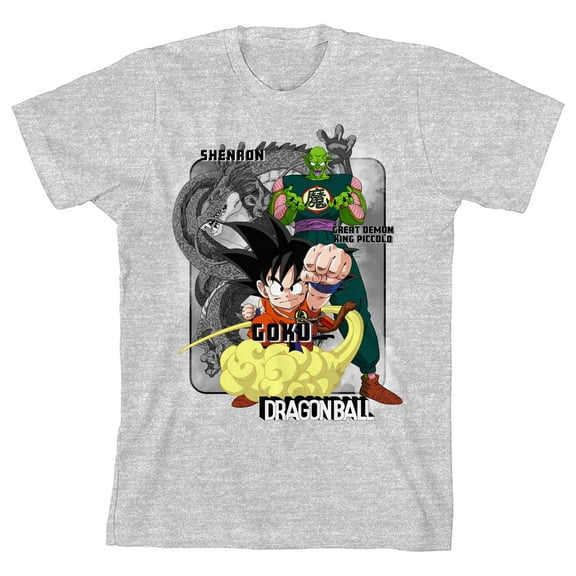 Dragon Ball Goku Piccolo & Shenron Crew Neck Short Sleeve Boy's Athletic Heather T-shirt-Medium