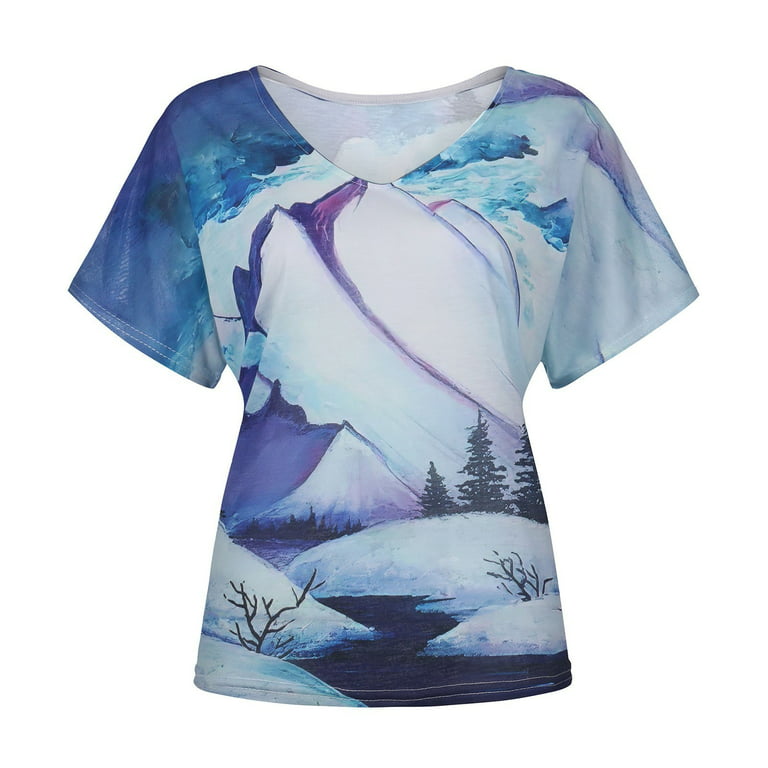 SELONE Oversized T Shirts for Women Short Sleeve Tops Blouses Regular Fit T  Shirts Pullover Tees Tops Abstract Print T-Shirts V Neck Tops Blouses  Button Up Button Down Frill T Shirts Blue