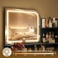 thumbnail image 3 of NEORIVER 32" Makeup Vanity Desk with Mirror and Lights, 3 Lighting Colors, 5 Storage Shelves & Large Drawer, Pink Vanity Set for Bedroom, Girls and Women, 3 of 9