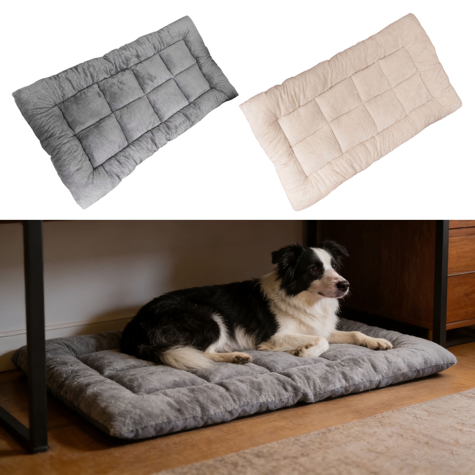 mdesiwst Quilted Pet Sleeping Pad Dog And Cat Bed Mat Soft Plush Cushion with Thick Padding Cozy Pet Mattress for Crate Floor Couch Use