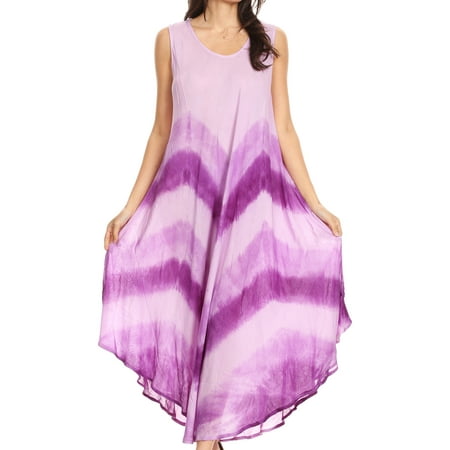 Sakkas Neja Women's Casual Maxi Summer Sleeveless Loose Fit Tie Dye Tank Dress - 19289-Purple - One Size