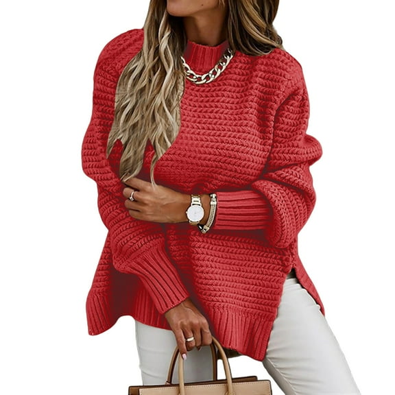 Knit Winter Sweater for Women, High Neck Oversized Pullover Long Sleeve Autumn Casual Tops