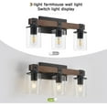 thumbnail image 3 of Wood Farmhouse Vanity Light,3-Light Rustic Bathroom Light Fixture with Clear Glass Shade,Industrial Black Wall Sconce for Bathroom Lighting, (Wood, 3-Light), 3 of 5