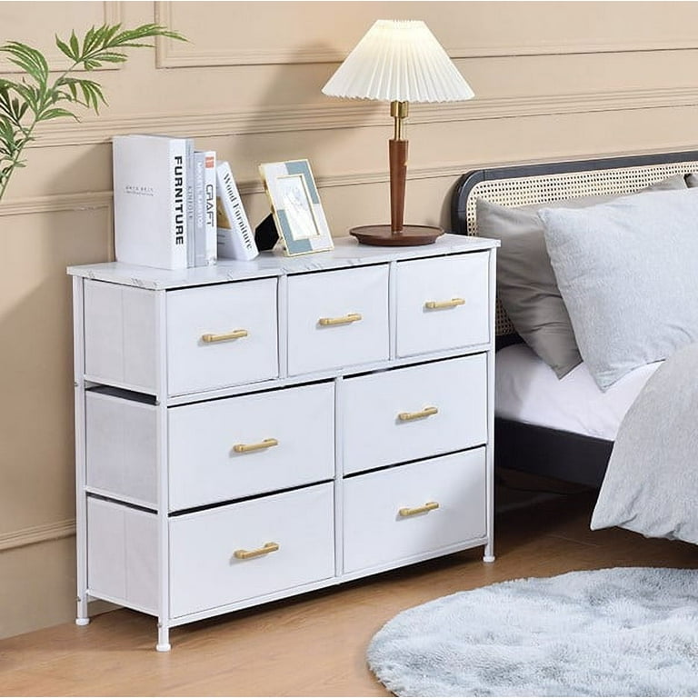 Bigroof 3 Drawer Dresser Nightstand for Bedroom Small Fabric