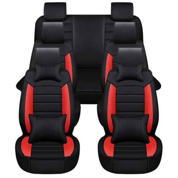 Maidao Leather Car Seat Covers, Leatherette Automotive Vehicle Cushion Cover Universal Non-Slip Vehicle Cushion Waterproof Protectors Interior Accessories 7 seats with Backrest Red