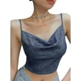 thumbnail image 1 of Txlixc Blusa de verano para mujeres, correas de espaguetis brillantes, negras cuello V de corte bajo para niñas Txlixc moda, 1 of 8