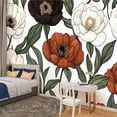 thumbnail image 2 of Peel and Stick Wallpaper Canvas Boho Brown Green Orange Peony Floral Vintage Peony Flowers Various Modern Art Wall Mural Decor Self Adhesive and Removable 100in x 144in, 2 of 7