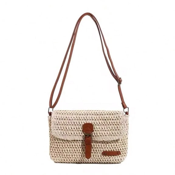 Straw Bag Beach Purse Summer Purses for Women Vacation Handbags Woven Crossbody Bags Straw Shoulder Bag-Beige