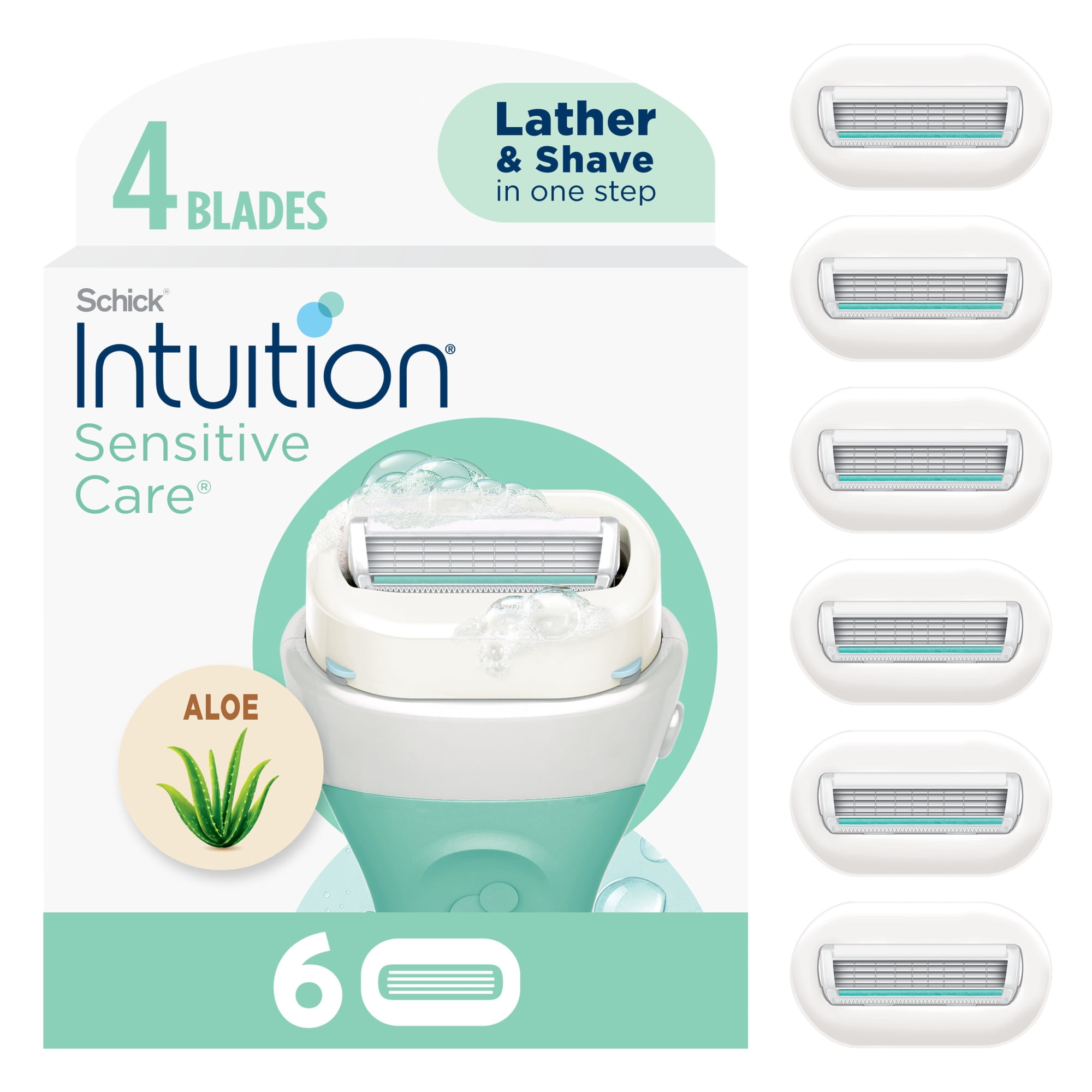 Schick Intuition 4-Blade Sensitive Care Women s Razor Cartridge Refills  6 Ct  Lather & Shave in One Step  With Aloe & Vitamin E