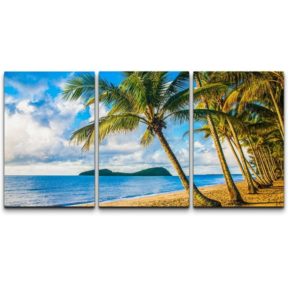 wall26 Canvas Print Wall Art Set Cloudy Sky Tropical Beach Island Horizon Nature Wilderness Photography Realism Rustic Landscape Colorful for Living Room, Bedroom, Office - 24"x36" x 3