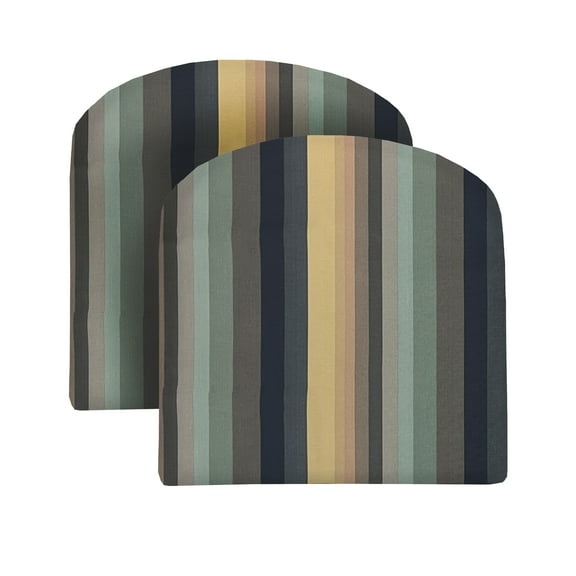 RSH Décor Indoor Outdoor Set of 2 U-Shape Wicker Foam Seat Cushions, Standard, Braymont Dune Blue Stripe