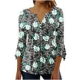 thumbnail image 2 of Sakmal Womens Tops Under $10 3/4 Sleeve Pleated Button Graphic V-Neck Tunic Womens Shirts Under $5, 2 of 5