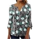 thumbnail image 1 of Blusa de verano para mujer con estampado de pliegues sexy y mangas 3/4 con cuello en V y botones OAVQHLG3B Store  lin121212, 1 of 5