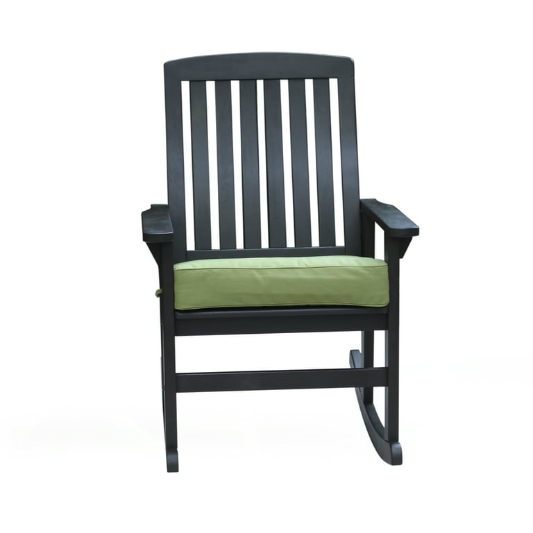 Better Homes Gardens Delahey Traditional Wood Outdoor Rocking Chair Dark Brown Green Cushion