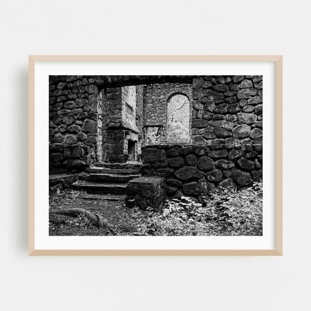 Late Summer at Northgate (2025; CE) - Cold Spring New York Photography Abandoned Black and White Architecture Rustic Moody Forest Oak Framed Wall Art Print 6 x 8 inches