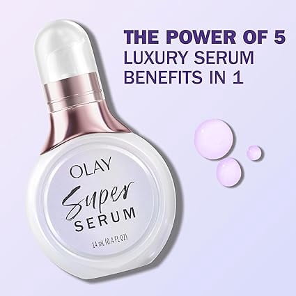 (2 pack) Olay Super Serum, 5-in-1 Skin Enhancing Face Serum, 1.0 oz, For Brightening Dull or Dry Skin
