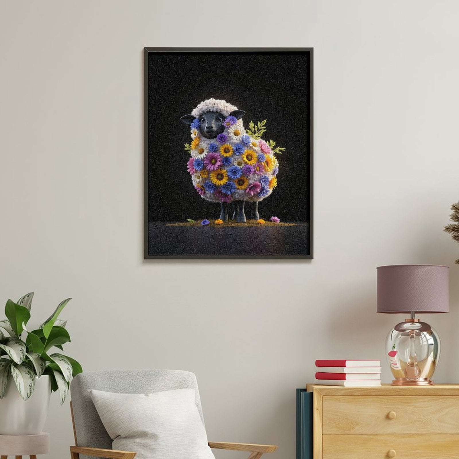 Paint By Numbers Kit for Adults Beginner - DIY Colorful Floral Sheep Art Piece Canvas Painting Kits for Adults, Frameless Paint By Number for Adults for Home Wall Decor 16x20 Inch