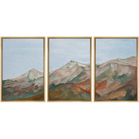 IDEA4WALL Framed Canvas Print Wall Art Set Mountain Vibrant Earth Tones Illustrations Modern Art Decor Colorful Valley Landscape Prints for Living Room, Bedroom, Office - Natural 24"x36"x3