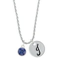 thumbnail image 1 of Delight Jewelry 10mm Blue Crystal Drop Silvertone Script Initial Disc - J - Charm Necklace, 20"+3", 1 of 4