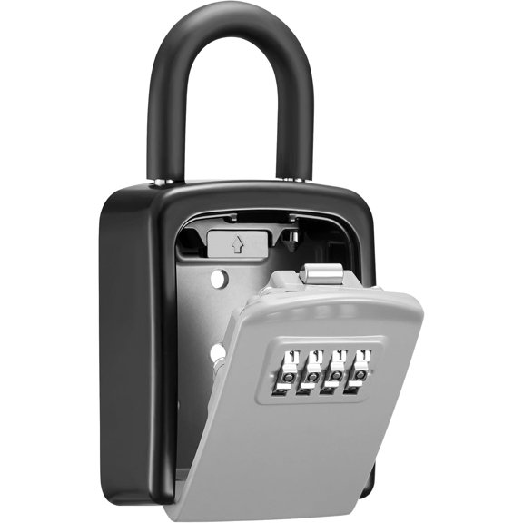 Key Lock Box, 4-Digit Combination Key Storage Lockbox, Portable Wall Mounted Security Lockbox with Code for Home, Flats, Realtors Garage Spare Keys (1 Pack, Grey)