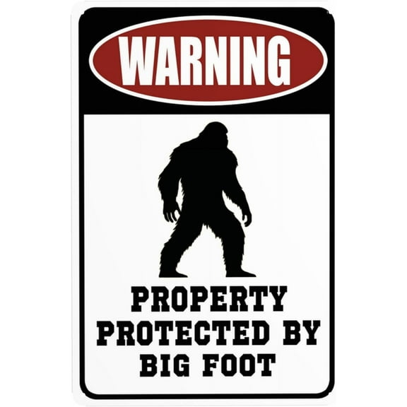 Warning Property Protected by Big Foot Tin Signs – Funny Metal Decor Gift Sign 12x8 Inches For Home Yard Street Outdoor Cute Bigfoot Gifts Garage Man Cave