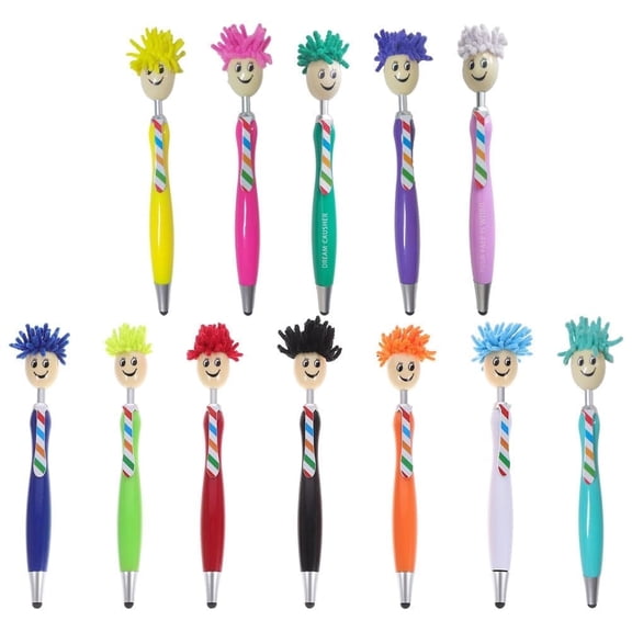 Top Mop Fun Tip Pen 12 pcs, Creative Plush Tip Ballpoint Pen, Screen Cleaning Mop Pen, Suitable for Office Schools