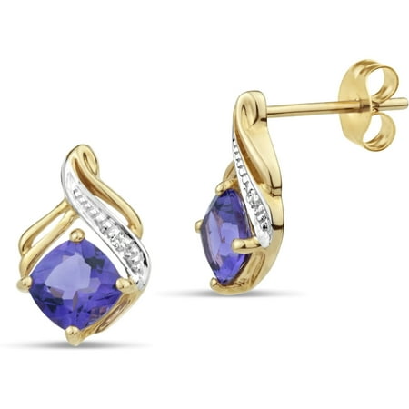Violac Purple Topaz And Round White Topaz Swarovski Genuine Gemstone 18K GoldOver Sterling Silver Swirl Stud Earrings