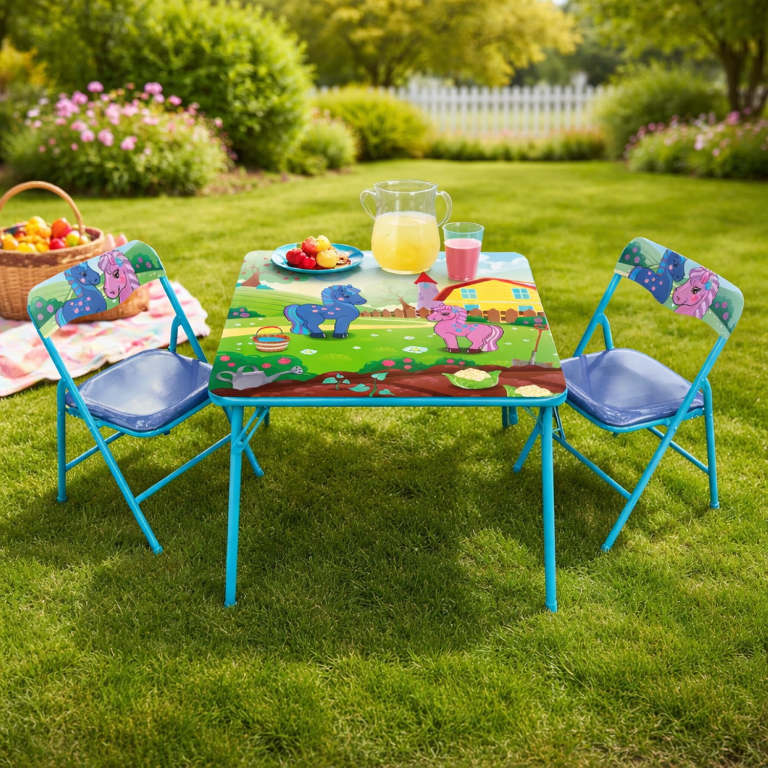 Gener8 Multicolor Pony Table & Chairs Set for Kids Ages 3-6, 24" x 24"