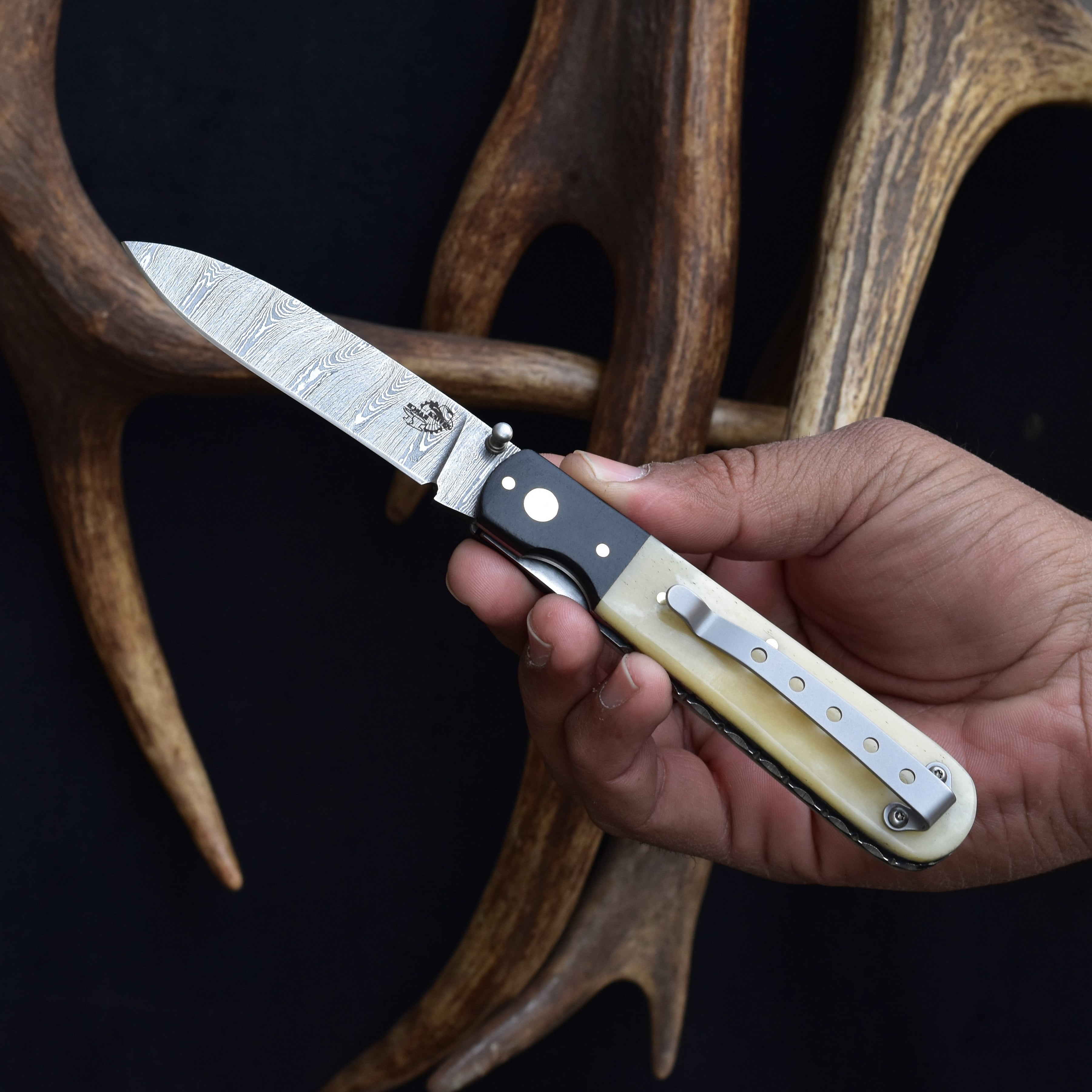 Knives Ranch Handmade Pocket Knife - Folding Blade Knife with Sheath, EDC Knife for Men with Bone Handle for Outdoor Camping & Hunting (5131-B)