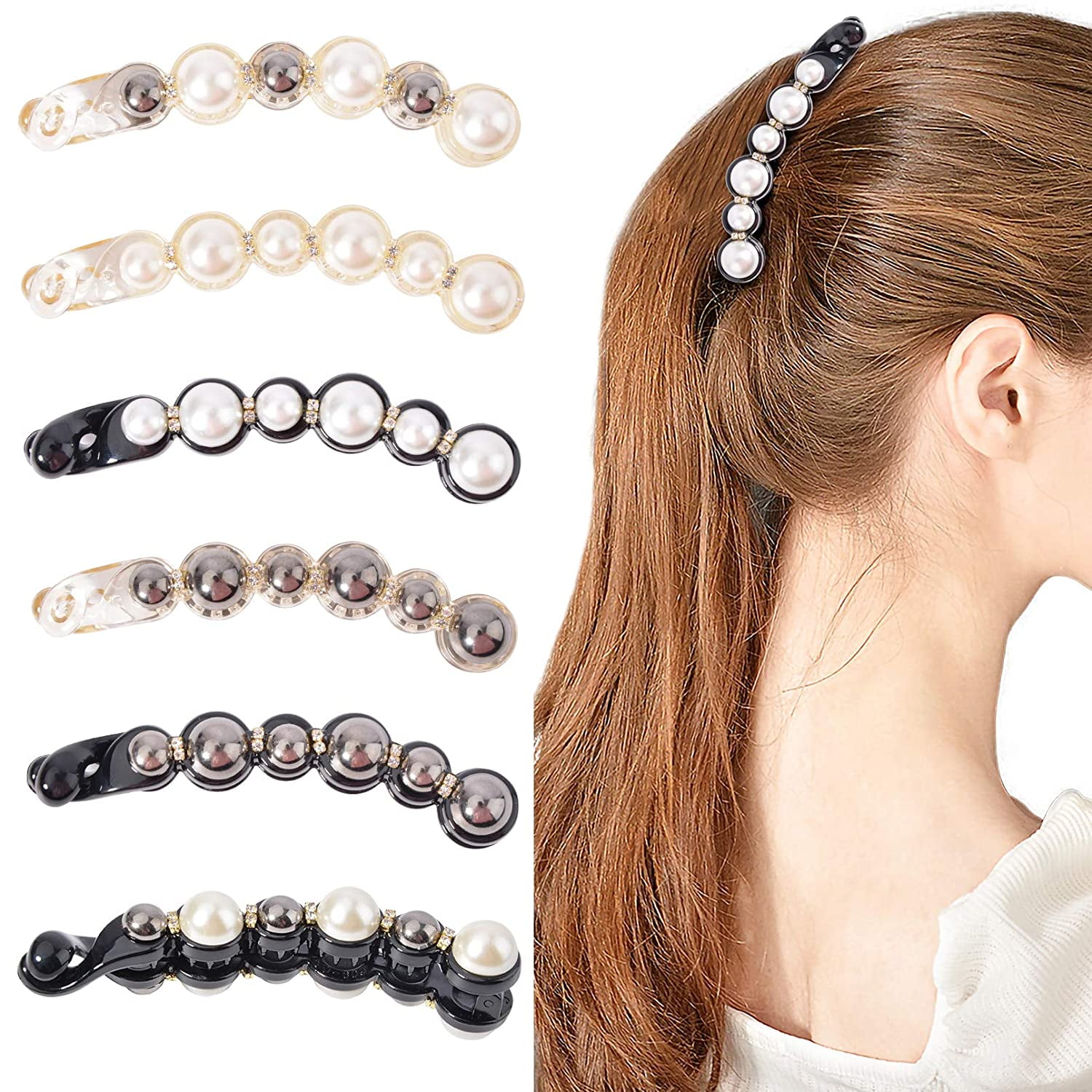Women Hair Claw Clips Crystal Pearl Plastic Hairpin Barrette Hairband Accessory 