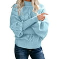 thumbnail image 3 of Ediodpoh Ladies Mid Neck Sweater Loose Long Sleeve Knit Solid Color Sweater Pullover Top Women Sweaters Blue L, 3 of 6