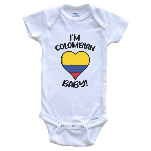 I'm Colombian Baby Funny Colombia Flag Heart Baby Bodysuit, 0-3 months white