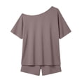 thumbnail image 5 of DxhmoneyHX Womens Lounge Set One Shoulder Short Sleeve Shirts with Shorts Loose Fit Summer Stylish Sleepwear, 5 of 9