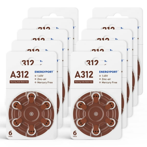 ENERGYPORT 60 Count Hearing Aid Batteries Size 312, High Capacity Cell, Long Lasting 312A Battery