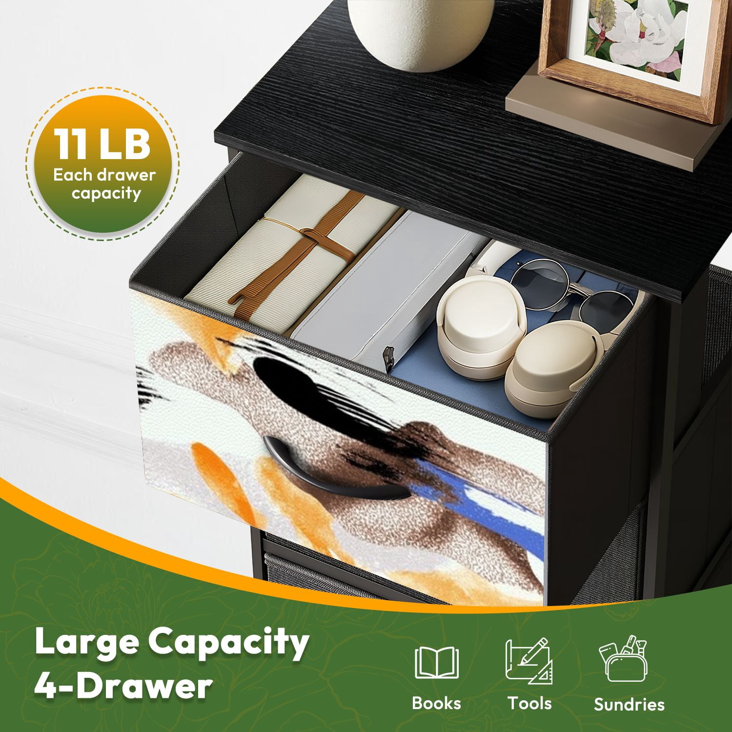 4 Drawer Vertical Storage Dresser Abstract brush strokes watercolor patterns banners posters fabric with Wood Top Fabric Pull Drawers