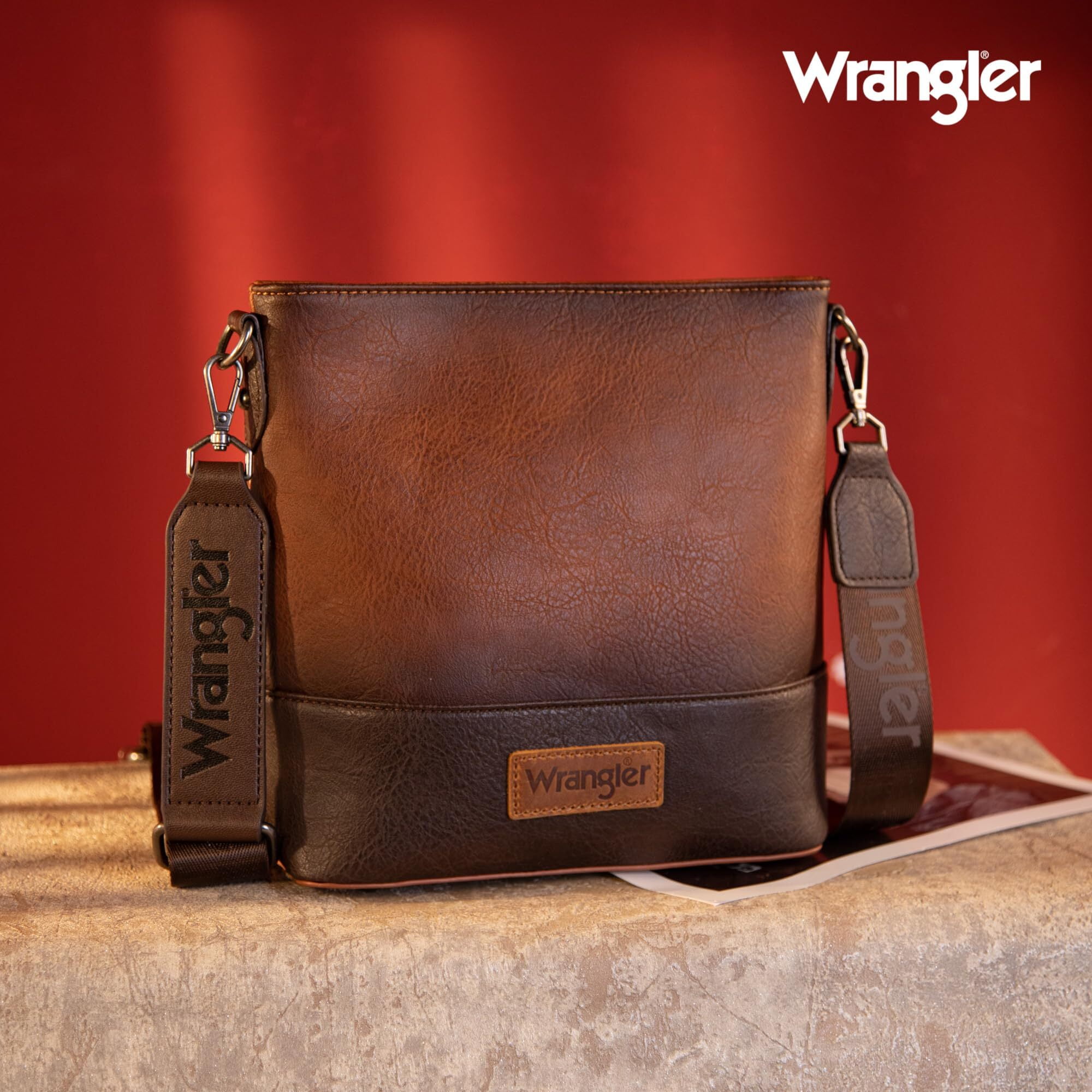 Wrangler Crossbody Purses for Women Two Tone Crossbody Bags Women Purses and Handbags, Brown