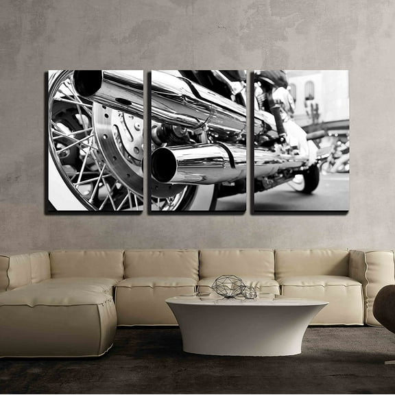 wall26 Canvas Print Wall Art Set Black & White Details of Motorcycle Transportation Vehicles Photography Realism Modern Scenic Relax/Calm Dark for Living Room, Bedroom, Office - 16"x24"