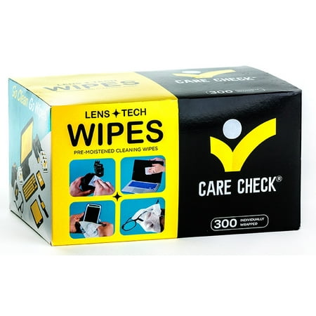 Care Check Lens + Tech Wipes - 300 Pre-moistened Cleaning Wipes for Cameras, Laptops, Cellphones, Eyeglasses & Other Screens