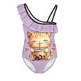 thumbnail image 4 of Uorisanigo Girls Swimsuits Kids Funny Cat One Piece Ruffle Shoulder Bathing Suit Swimwear Quick Dry Beach Pool Swimwear, Size 3-4, 4 of 7
